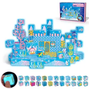 Magnetic Building Blocks Set for Kids, Creative Building Blocks, Glow-In-The-Dark Ocean Construction Toy, Educational Stem Gift for Boys & Girls Ages 6+, Building Block Sets