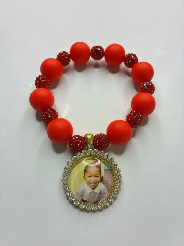 Silicone Photo Charm Bracelets with Color Beads and Rhinestone Frame Personalized Jewelry Gift