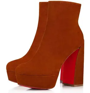 Christian Louboutin Movida Booty 130 Brown Foxy Platform Suede Block Heel Boot