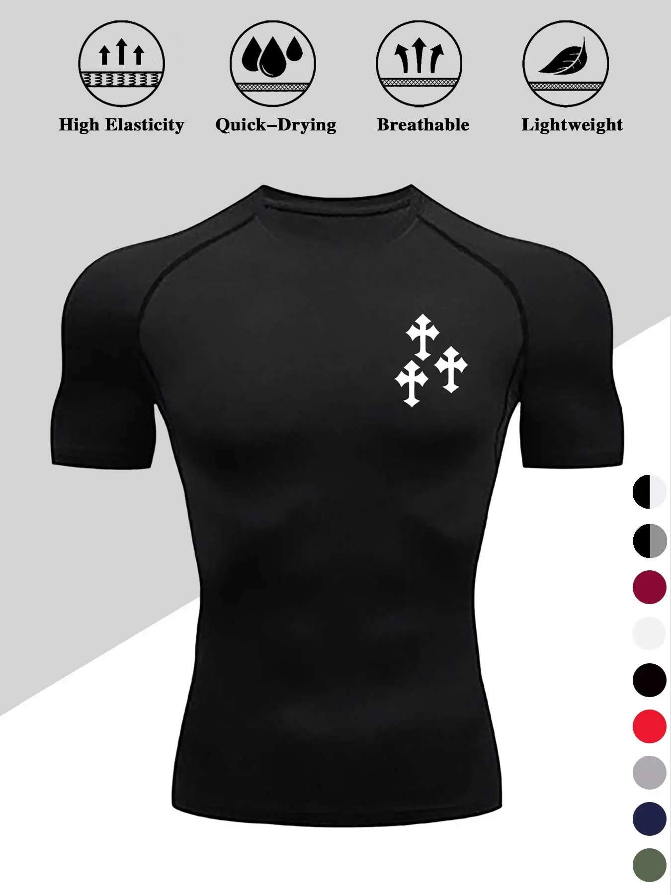 Men's Dragon Print Compression T-Shirt Activewear, Quick-Dry Breathable Stretch Fabric, Tight-Fitting Short Sleeve Top for Fitness and Outdoor Activities Workout Rash Guard Clothing