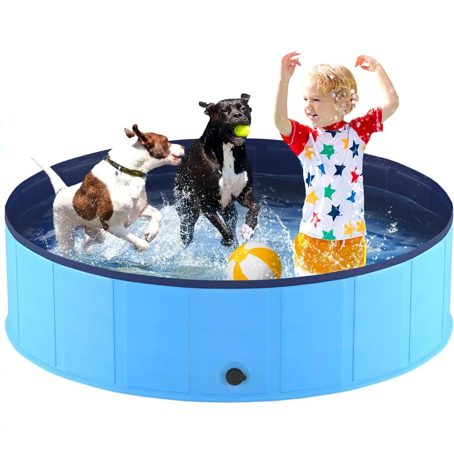 Niubya Foldable Dog Pool, Collapsible Hard Plastic Dog Swimming Pool, Portable Bath Tub for Pets Dogs and Cats, Pet Wading Pool for Indoor and Outdoor, 64 x 12 Inches