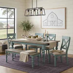 Prato 6-Piece Dining table'set with Cross Back Chairs and Dining Bench
