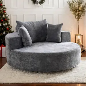 Eyisean 55" W Chenille Oversized Round Swivel Accent Barrel Chair, 360 Degree Upholstered Chaise Lounge Chair Indoor with Pillow, Comfy Deep Seat Single Sofa Armchair for Living Room, Apartment
