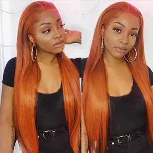Pizazz Hair 13x5 HD Lace Front Wig Human Hair Wigs Orange Ginger Color Straight Hair Wig 180% Density