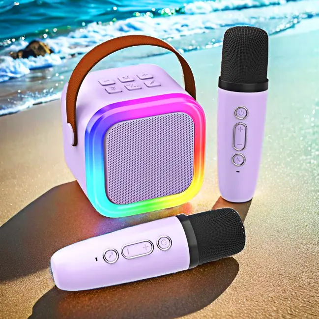 Mini Karaoke Machine with 2 Wireless Microphones – Portable Bluetooth Speaker, Fun Gift for Kids & Adults, Ideal for Family Home Parties
