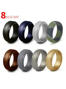 Men's Silicone Rings Set, Fashionable Jewelry Accessories, Soft Comfort Fit, Daily Wear, Outdoor Sports & Fitness, Width 9mm, Stackable Ring