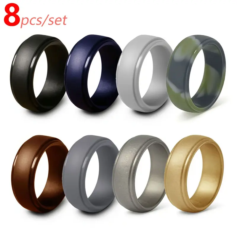 Men's Silicone Rings Set, Fashionable Jewelry Accessories, Soft Comfort Fit, Daily Wear, Outdoor Sports & Fitness, Width 9mm, Stackable Rings, Stacking Ring Set