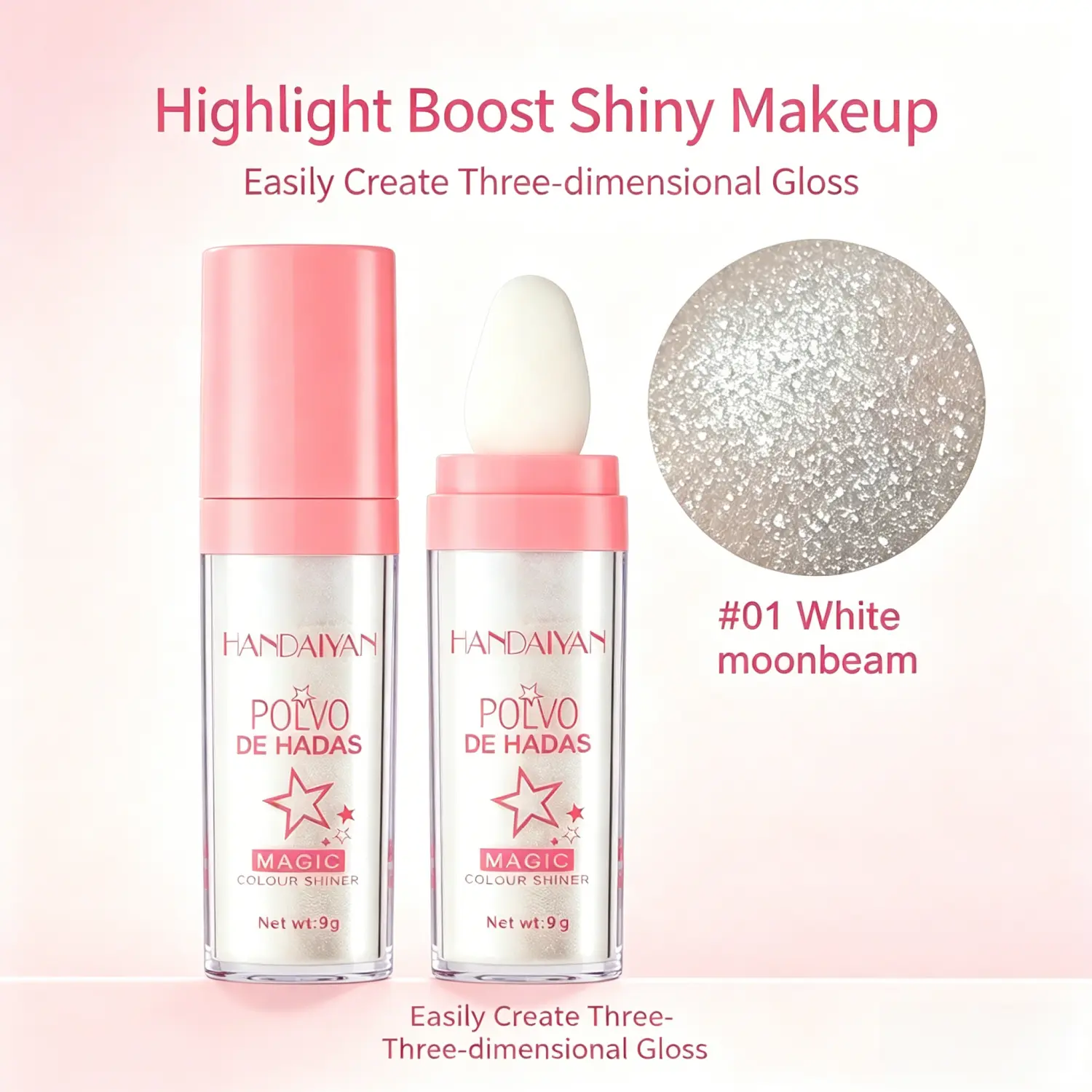 Infinite Glow Single Colour Highlighter Powder Stick, 9g Compact, Lightweight Long-Lasting Radiant Glitter, Sponge-Tip Applicator for Swipe Apply on Face & Hair
