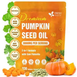 【FreshDrinkUS】 330 Premium Pumpkin Seed Oil Softgels with Saw Palmetto, | Cold-Pressed, Non-GMO, Gluten-Free, Vegan,