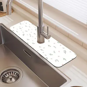 Floral Pattern Faucet Mat, 1 Count Waterproof Durable Rubber Splash Guard, Splatter Guard, Non-slip Sink Mat, Kitchen Sink Mat, Home Supplies