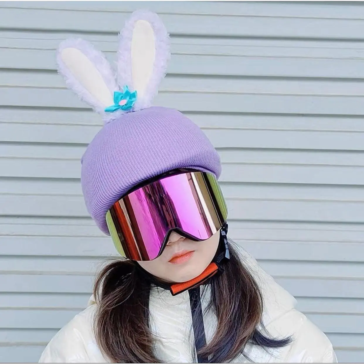 Cute Purple Bunny Ski Snowboarding Helmet Cover