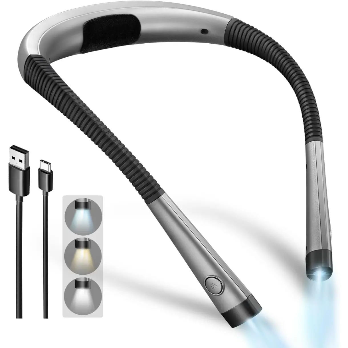 Book Light, 3-Color & 6-Brightness Reading Light, Bendable Neck Light, 80-hr Lasting Rechargeable Book Light, Perfect Reading Lights for Books in Bed, Knitting, Repairing, Book Lovers Gifts