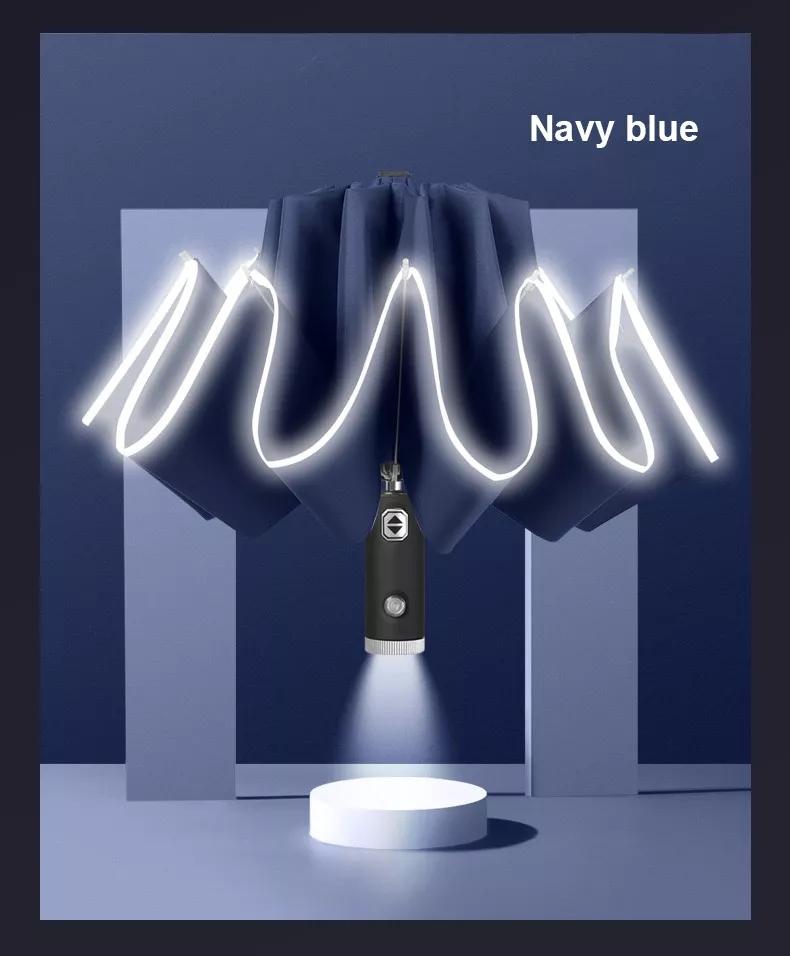 LED Umbrella Male Fully Automatic Reverse Umbrella Female Dual Purpose Folding Automatic Umbrella Large Size