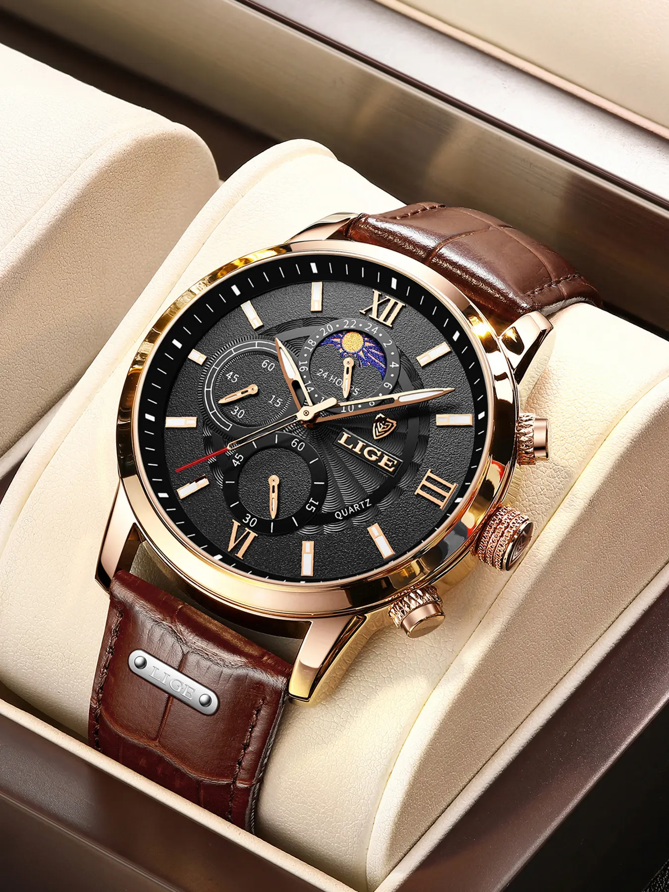 Men's Analog Business-Casual Quartz Wristwatch - Black and Blue Design, Hardened Mineral Glass, Daily Waterproof Fashion Accessory (Analog Watches)