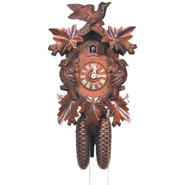 CUCKOO Alexander Taron 632-8 Engstler Carved Analog Cuckoo Clock - Walnut Wood Leaf Shape Carvings, 8-Day Weight-Drive Movement, Gongs, Collectibles Classic Vintage Speciality Clocks for Home Decor Holiday Gifting