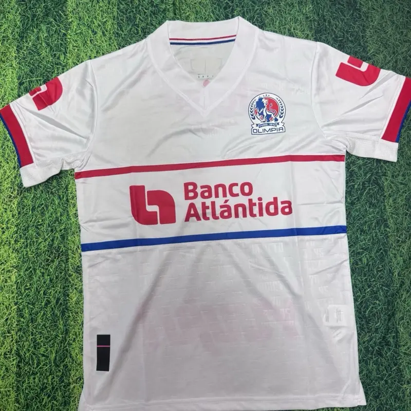 Olimpia Home Jersey with Banco Atlántida Sponsorship White and Red Design