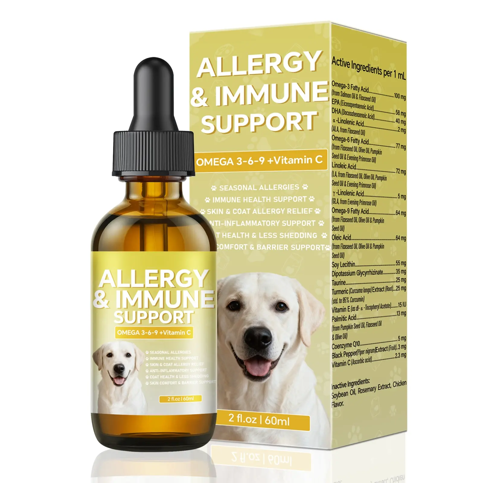 Dog Skin & Coat Relief Drops, Liquid Collagen for Dogs – Soothes Itching, Supports Healthy Ears & Skin, Allergy Relief for All Breeds, Daily Canine Wellness, 60ml