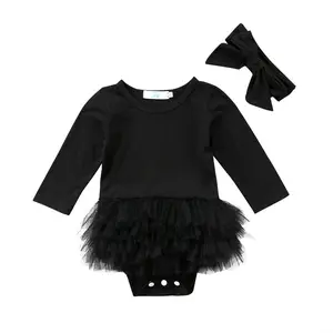 Cute Newborn Baby Girl Long Sleeve Tutu Romper Jumpsuit Bodysuit Dress Headband Outfits