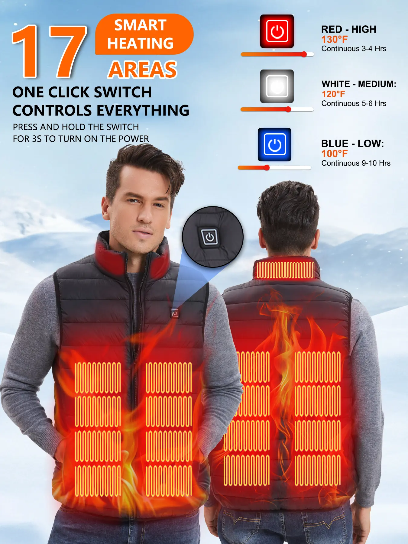 ArcticPro Down Cotton Heated Vest - 5 Heating Zones, Smart Control, Machine Washable, All-Weather Protection, Exclusive Private Model Chip for Outdoor Hiking Winter Comfort (Power Bank Sold Separately)