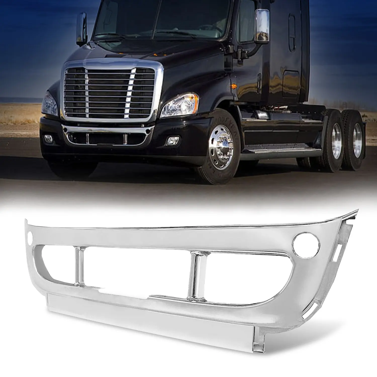 Chrome Center Front Bumper Cover, Torque TR066 Car Accessories for 2008-2017 Freightliner Cascadia Semi Trucks
