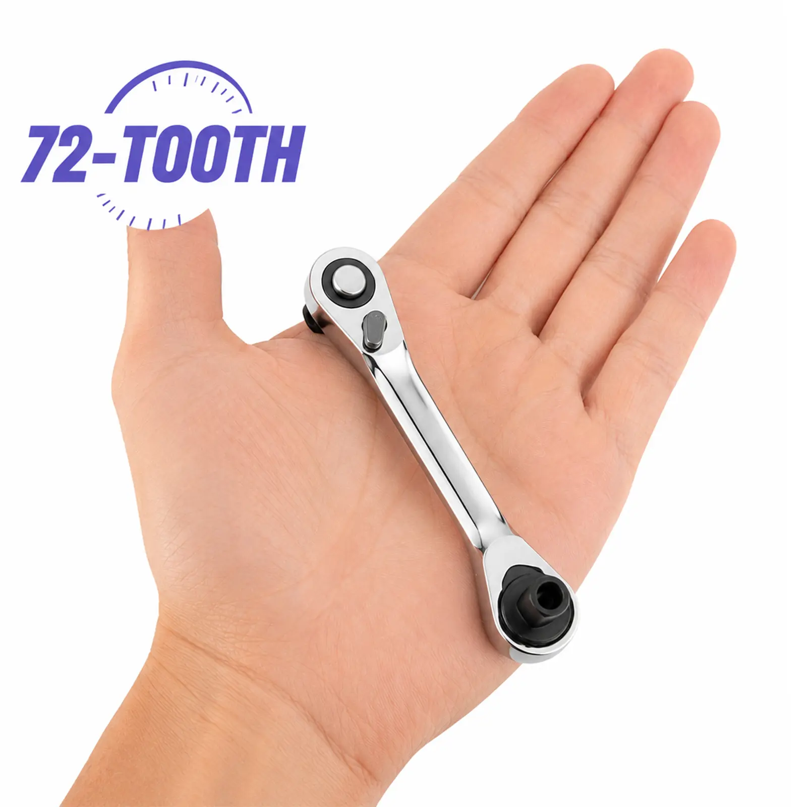 1/4 in Silver Mini Double-Head Ratchet Wrench Set with 72-Tooth Gearing, Socket & Screwdriver Bits, 5-Degree Quick Release, Ergonomic Grip for Confined Work Areas (Ideal for Pros & Hobbyists)
