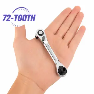 1/4 in Silver Mini Double-Head Ratchet Wrench Set with 72-Tooth Gearing, Socket & Screwdriver Bits, 5-Degree Quick Release, Ergonomic Grip for Confined Work Areas (Ideal for Pros & Hobbyists)