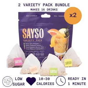 SAYSO Variety Packs Non-Alc Cocktail Mixer - 2-Pack with 4 Unique Flavors - Skinny Spicy Marg, Paloma, Moscow Mule, Cosmo - Low Sugar, Easy Cocktails or Mocktails in 1 Minute - Non-Alcoholic Beverage