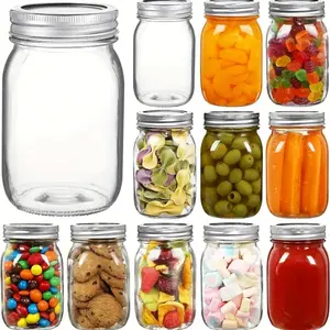 Food Storage with Lid, 6/12pcs 16oz Pickling Jar with Lid, Glass Mason Jar, Mason Jar Pitcher, Ideal for Canning, Pickling and Home Decor, Kitchen