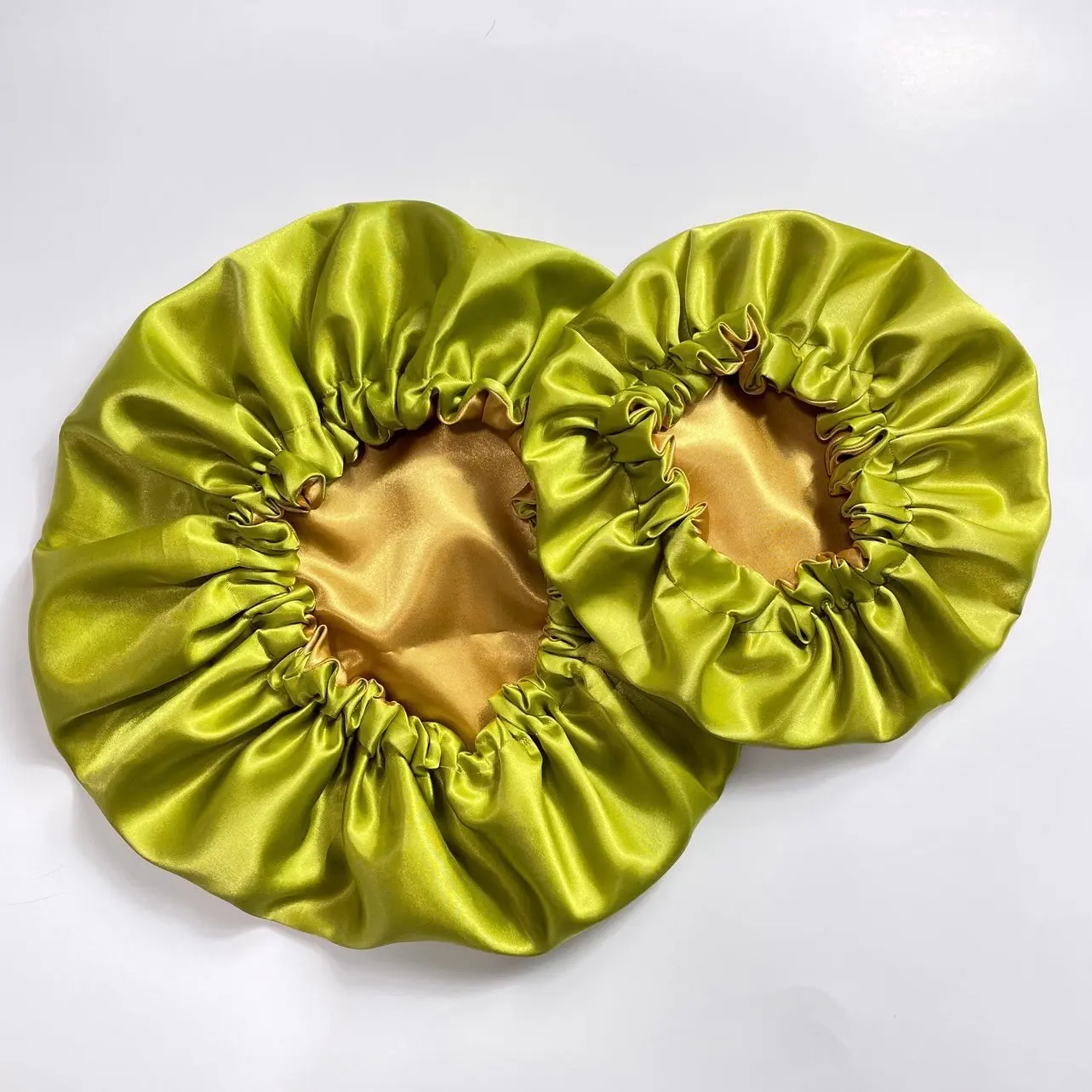 Handmade Olive Gold Reversible Satin Bonnet
