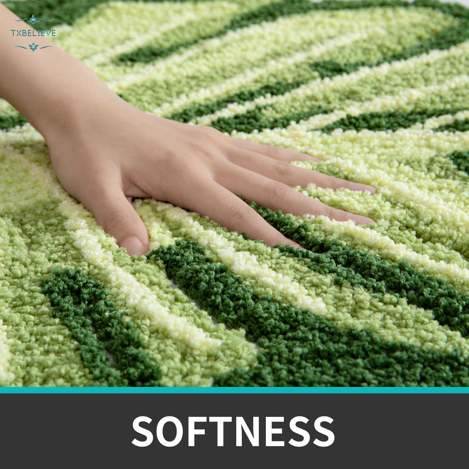 Cute Bathroom Rugs with Green Leaf Plant, Soft, Fluffy, Plush, Absorbent, Quick Dry, Non Slip, Machine Washable for Shower Floor, Bathroom, Bedroom,Kids Room, Monstera