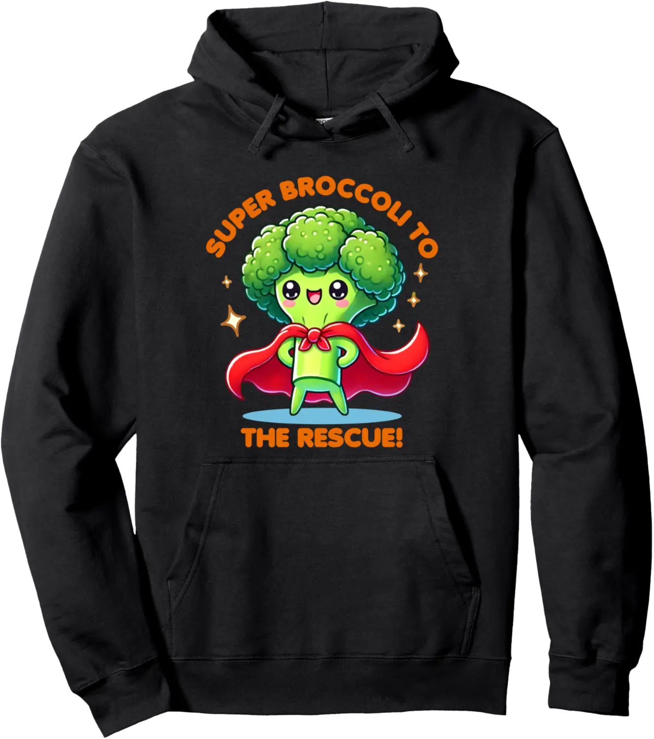 Superhero Broccoli Kawaii Art: Fun Broccoli to The Rescue! Pullover Hoodie - Kevincifuen Shop 65B0DLLN84NM