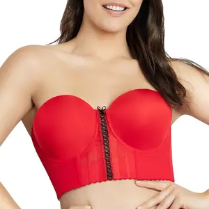 PARFAIT Shea P60671 Womenswear Full Bust Soft Mesh Fabric and Sexy Lightly Foam Padded Smooth Comfort Strapless Longline Bra Top Bustier Comfortable