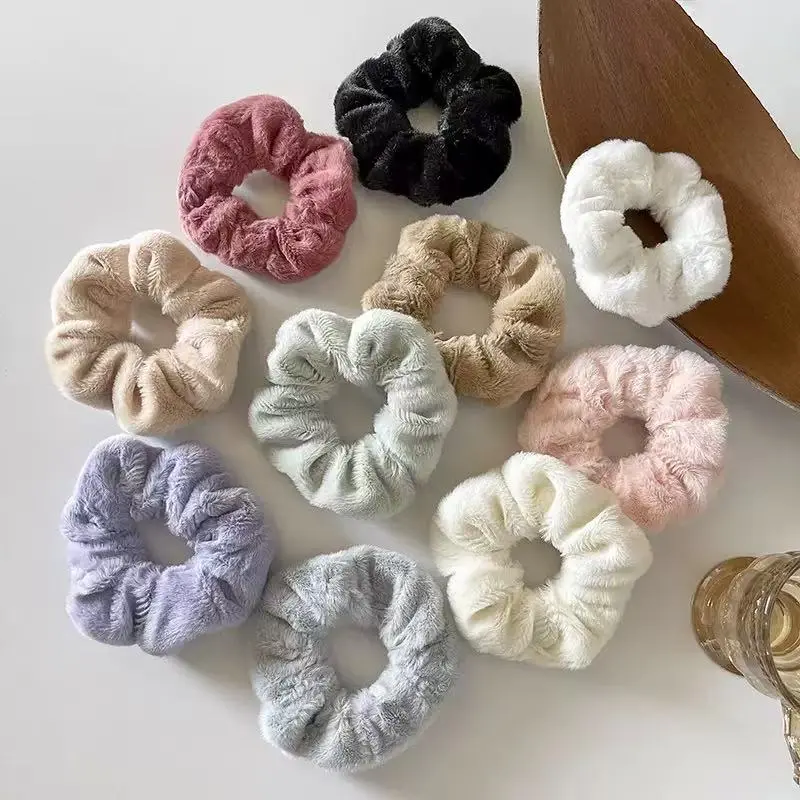 Scrunchies Fluffy Bobbles Hair Elastic Ponytail Holder Soft for Women Girls 10 Random Colors Free Gift