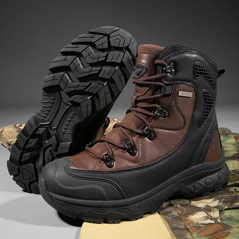 Men's High-Top Boots - Durable Lace-Up Design, Microfiber Synthetic Material, Rubber Soles, Rugged Style, Tough Stitch Lines - Outdoor Hiking Shoes, Trekking Camping Shoes for Back-to-School Activities, Laces