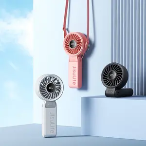 JISULIFE Portable Folded Fan 5000mAh 5 Gears Strong Wind 19.5H Cooling 3-IN-1 Hand Desk Neck Fan for Travel Concert Summer Essentials