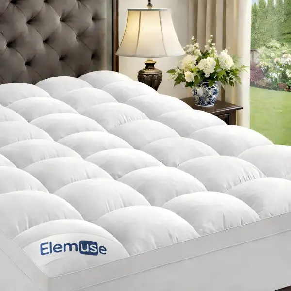 ELEMUSE Extra Thick Mattress Topper for Back Pain, Plush Soft Pillowtop with Elastic Deep Pocket, cooling Down Alternative Filling, Soft Pillow Top for Better Sleep & Back Pain Relief