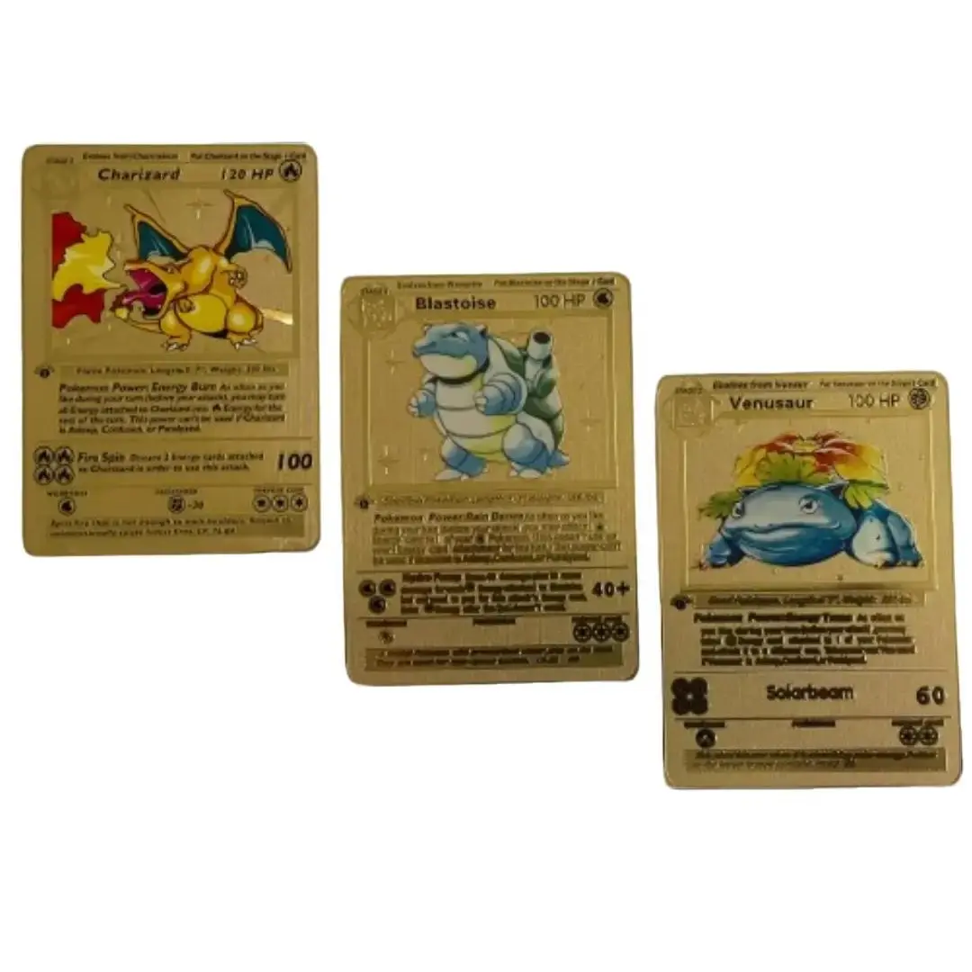 ZENTADD 3pc Starter Pokemon Gold Plated Set (Charizard,Blastoise,Venasaur)  lost found card - TikTok Shop