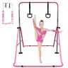 WKKEOM Child-Sized Gymnastics Bar with Rings, 35"-51" Adjustable (5 Height Settings) Collapsible Horizontal Bar, Durable Steel Frame, Triangular Base, Easy Assembly Home Gym Equipment, 140 lbs Capacity, Ideal for Home Practice