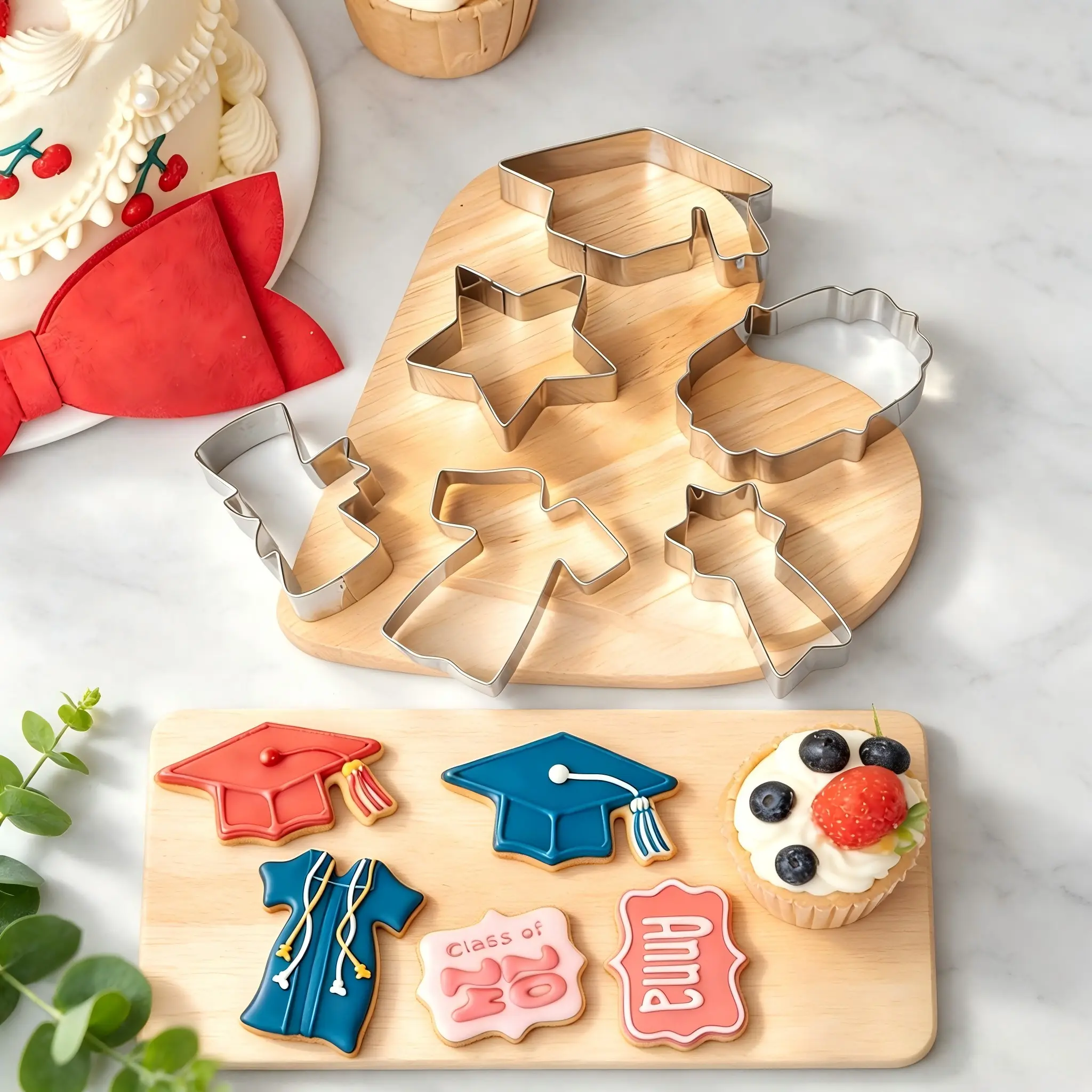 6PCS Graduation Cookie Cutter Set, Food Grade Stainless Steel Smooth Edges, Bachelor Hat Gown Shapes, Graduation Season Party Home Baking, Easy to Use Food Safe Durable Biscuit Fondant Pastry Molds, Baking Utensils