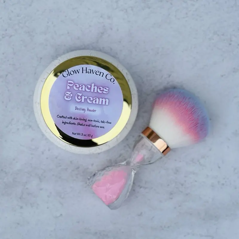 Glow Haven Co. Peaches & Cream Dusting Powder - Talc-Free Peach Vanilla Body Powder for Smooth Soft Skin, Long Lasting Fruity Scent, Sensitive Skin Friendly, 3 oz Cosmetic Scented