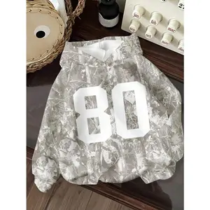 Tween Girl Casual Loose Fit Round Neck Comfortable Long Sleeve Sweatshirt, College Style 80 Digit, Camouflage Withered Leaf Print, Campus Vibe, Citywalk, Street Style, Suitable For Autumn/Winter Fall