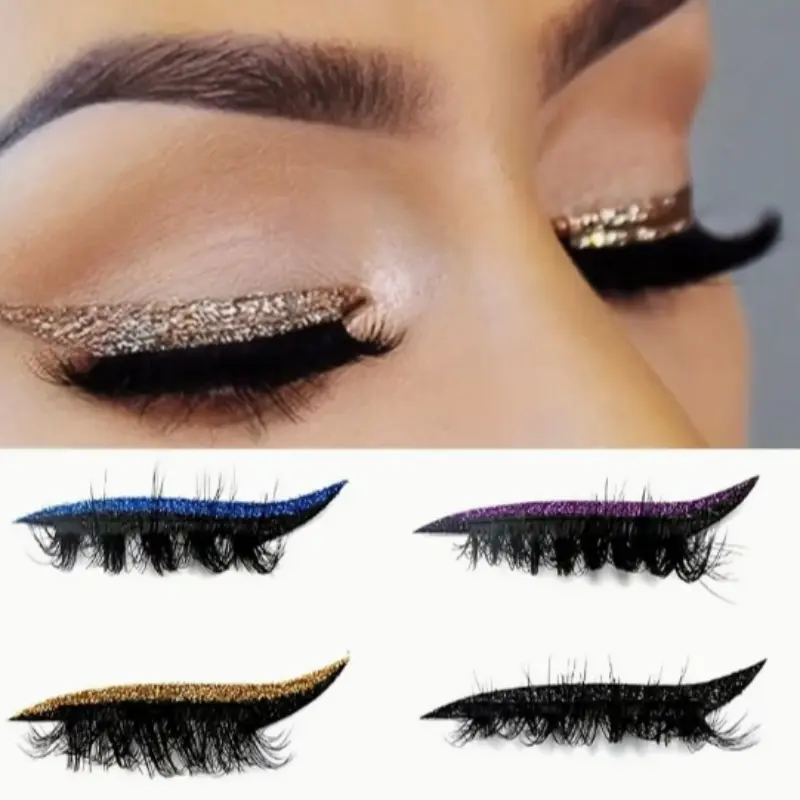 Waterproof Self-Adhesive Eyeliner & False Lashes Set, No Glue Needed, Perfect for Parties & Stage Makeup, Shiny Finish, Makeup Kit Set, Self Adhesive Eyelashes