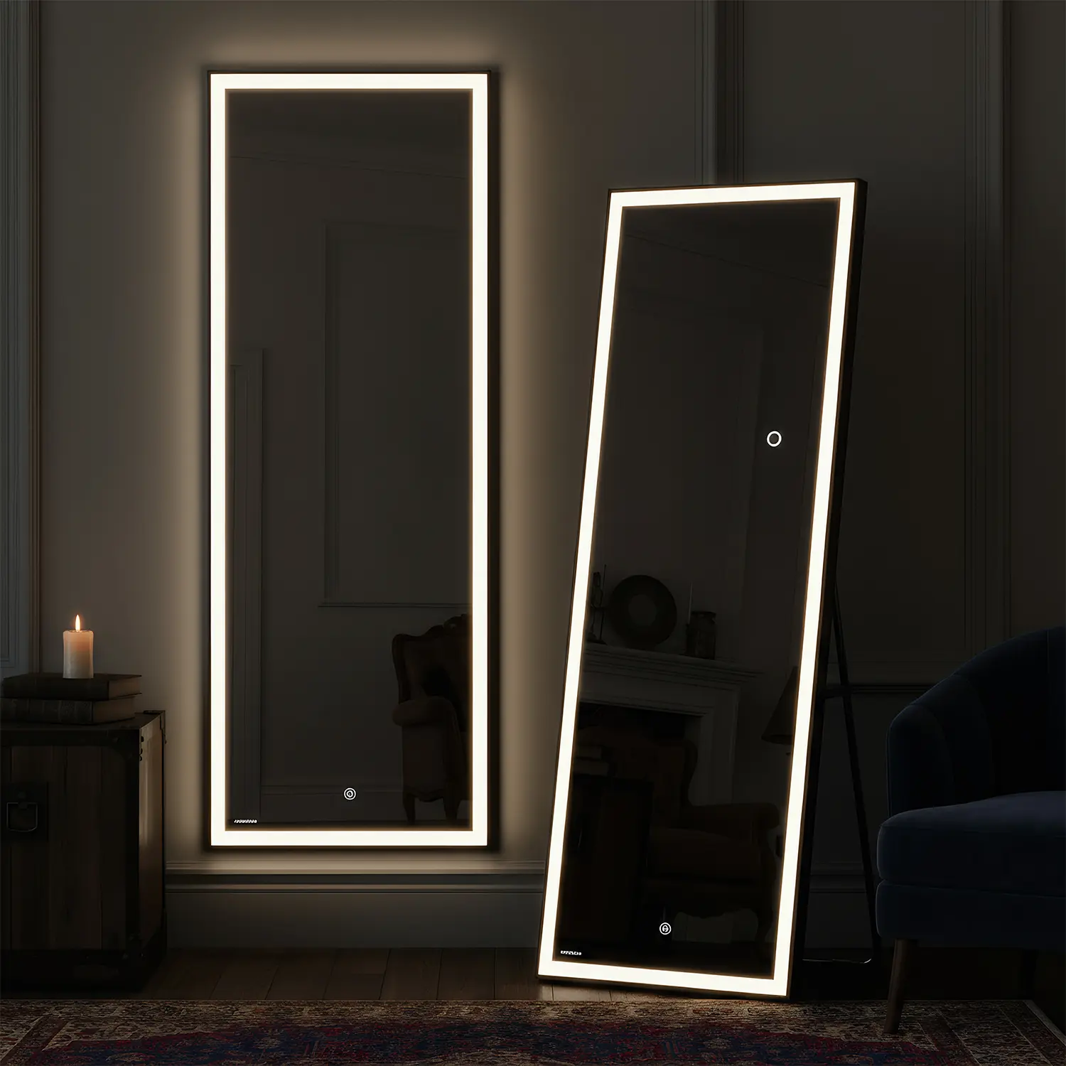 Spaco 58"x18" Rectangular High-Definition Metallic Floor Mirror - Black Rustic Heavy-Duty Metal Frame, Dimmable LED Glass, 3 Color Modes, Multiple Install Options (Wall Mount/Standing/Lean-On) for Bedroom Vanity, Decor, Room Decor