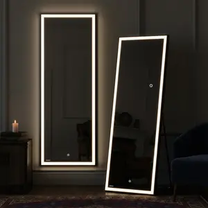 58"x18" Full Length LED Mirror with Lights, 3 Color Modes & Dimmable Brightness, Wall Mount/Standing/Lean-On Floor Mirror with Heavy Duty Metal  for Bedroom, Vanity, Dressing Room