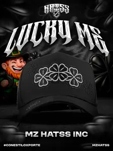 MZ Hatss Inc Lucky Me Trebol Black Snapback Hat with Embroidered Clover Design for Men and Women