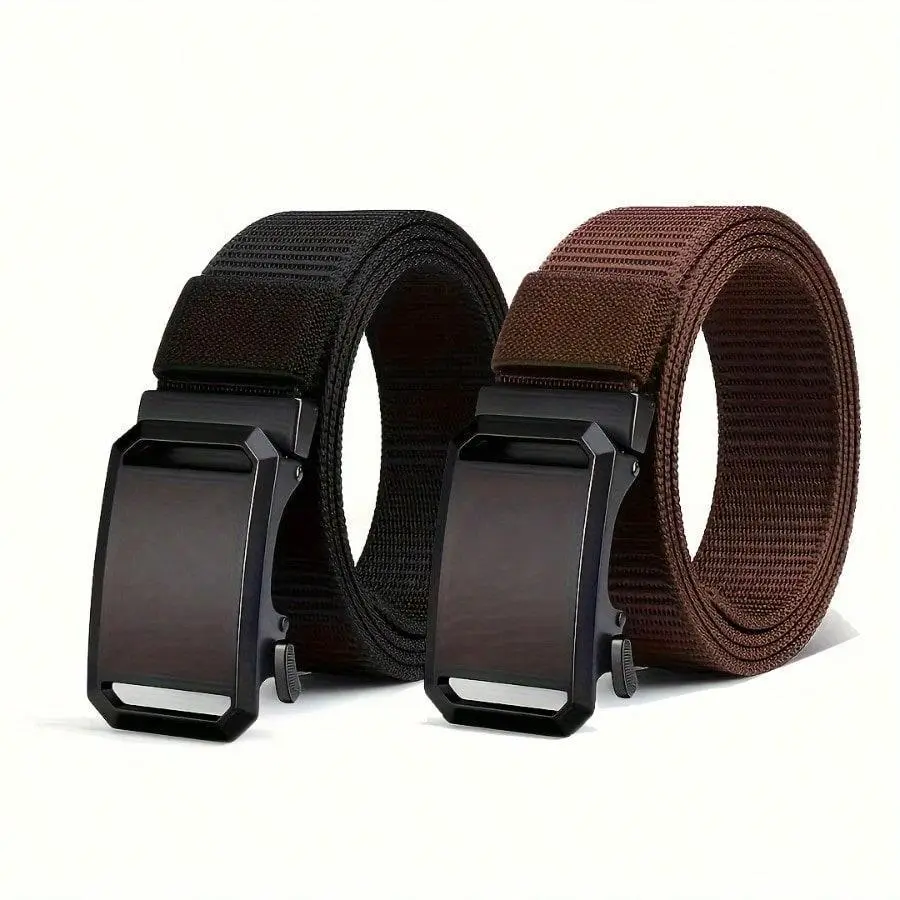 2 Men's Casual Nylon Belts, With Automatic Buckle, Casual Business Fashion Woven Belt, Durable Daily Matching - Multi-Color Optional