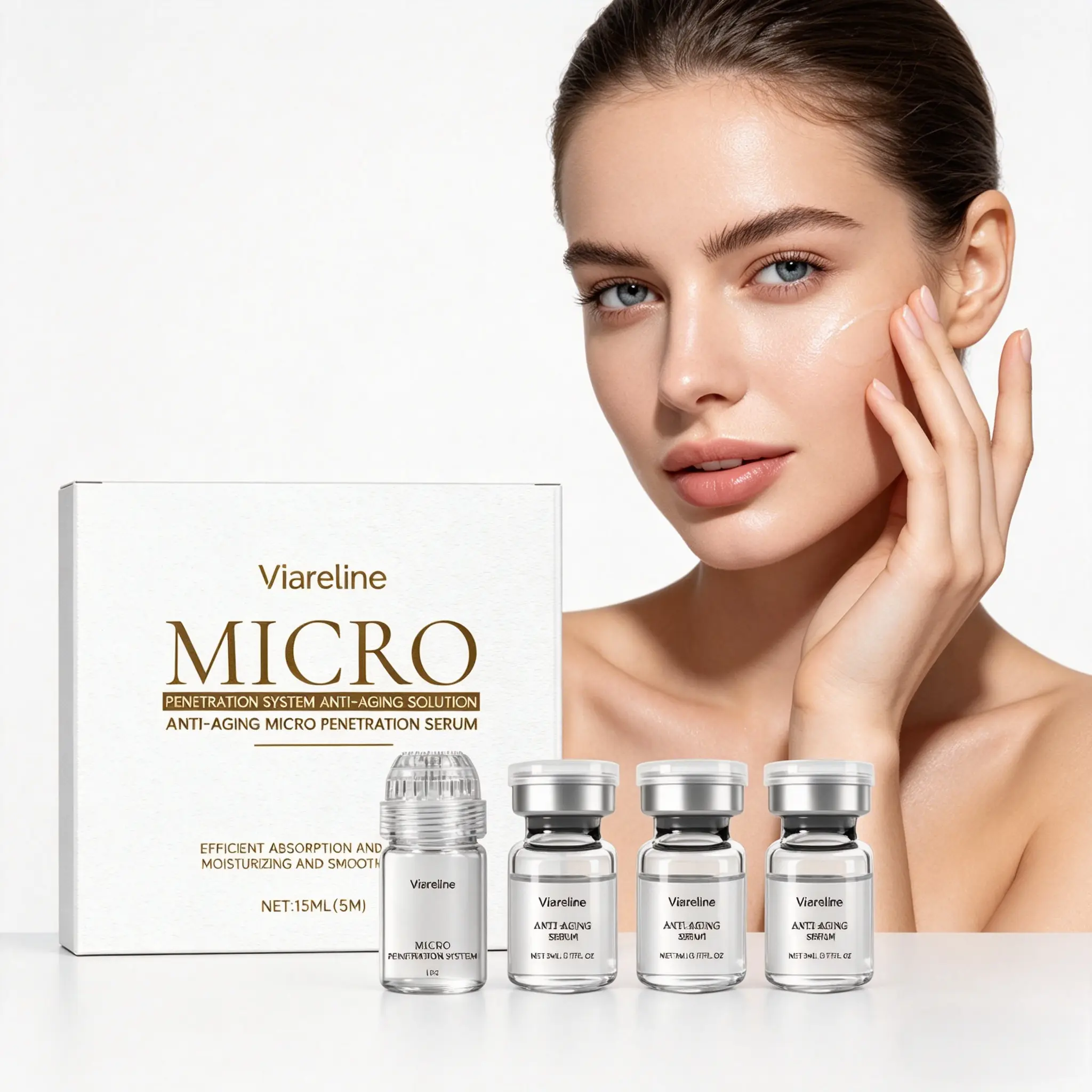 Hydrating Facial Serum and Microneedle Roller Kit, 3-Pack Glycerin Moisturizer for Anti-Aging, Firming, and a Hydration Boost, 15ml, Soft Skin, Serums & Essences, Plump Skin, Glycerin Blend, Facial Serum Set