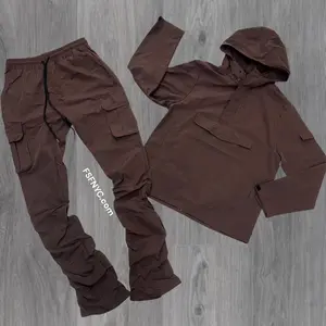 Rebel - NYLON Stacked & Anorak Pullover Jacket - SET - BROWN   - 522422