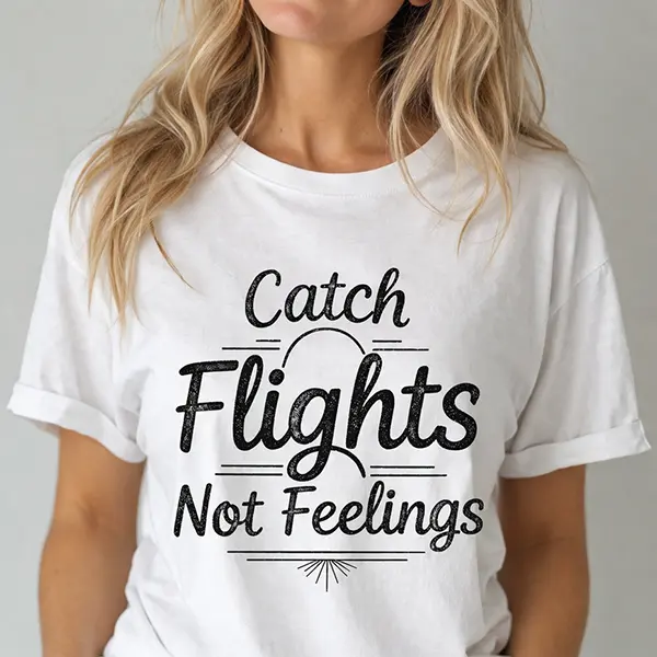 Catch Flights Not Feelings Shirt | Funny Travel Graphic Tee for Women | Aesthetic Casual Vacation T-Shirt | Trendy Summer Outfit Top