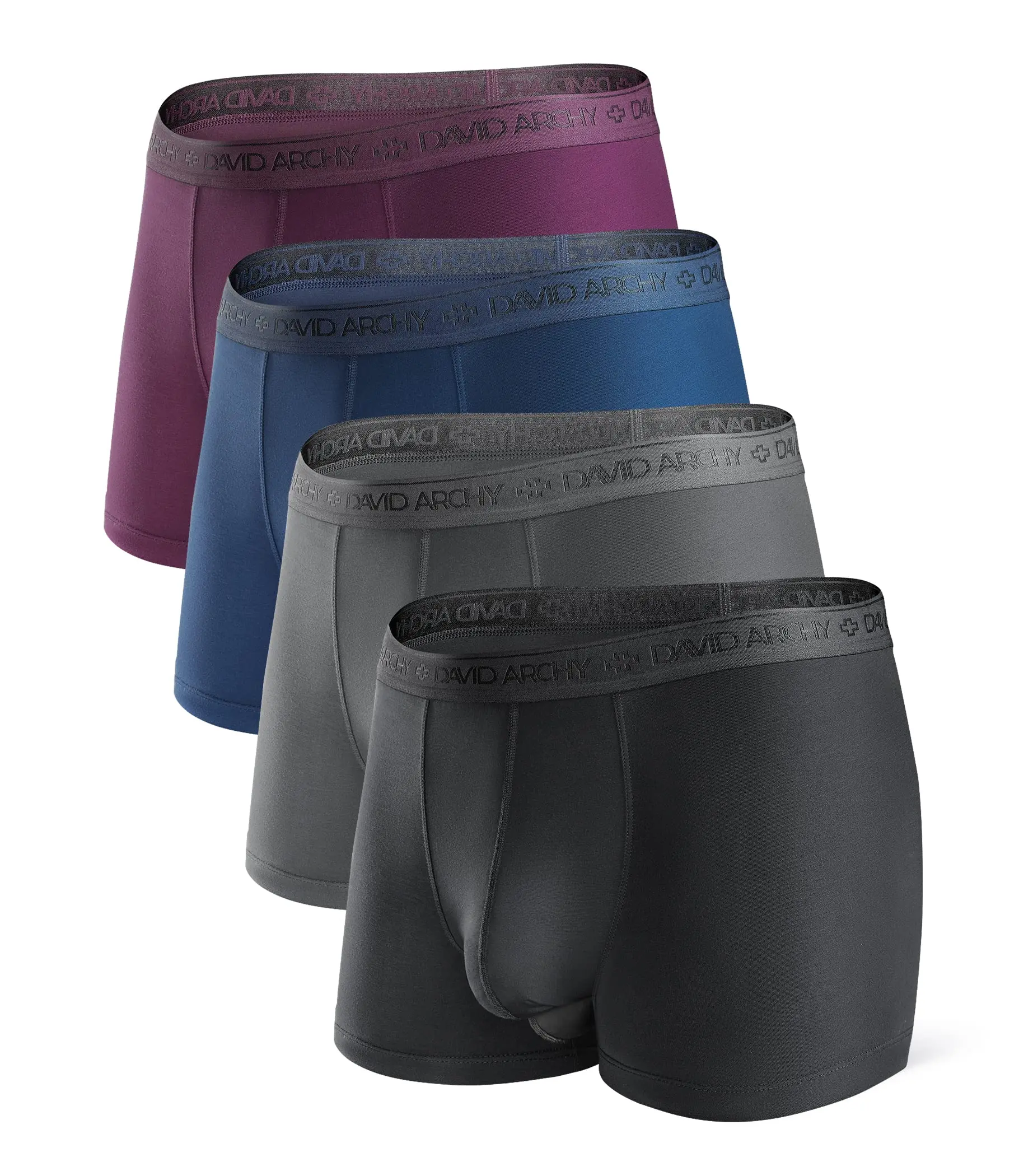 DAVID ARCHY Men's Ultra Soft Micro Modal Dual Pouch Trunks Spandex Fabric, Plain, Smooth, Breathable Soft Elastic, Patent Bulge Enhancing Pouch, 3 or 4 Pack, Ideal for Daily Menswear Underwear Gifts Soft Stretch Briefs Soft Comfy Brief